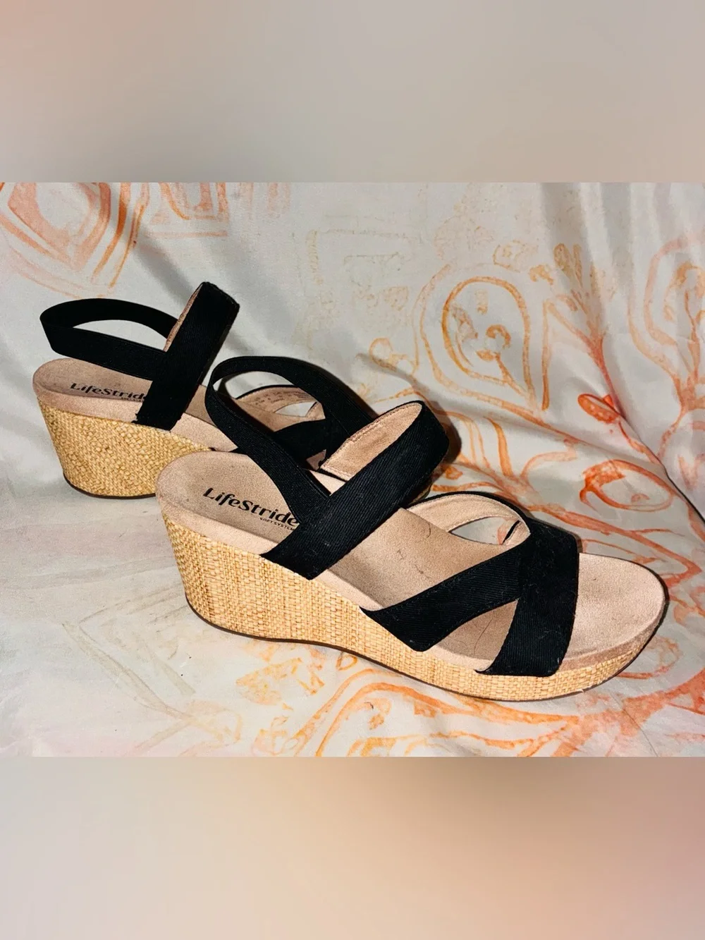 Life Stride Black Crisscross Wedge Sandals
